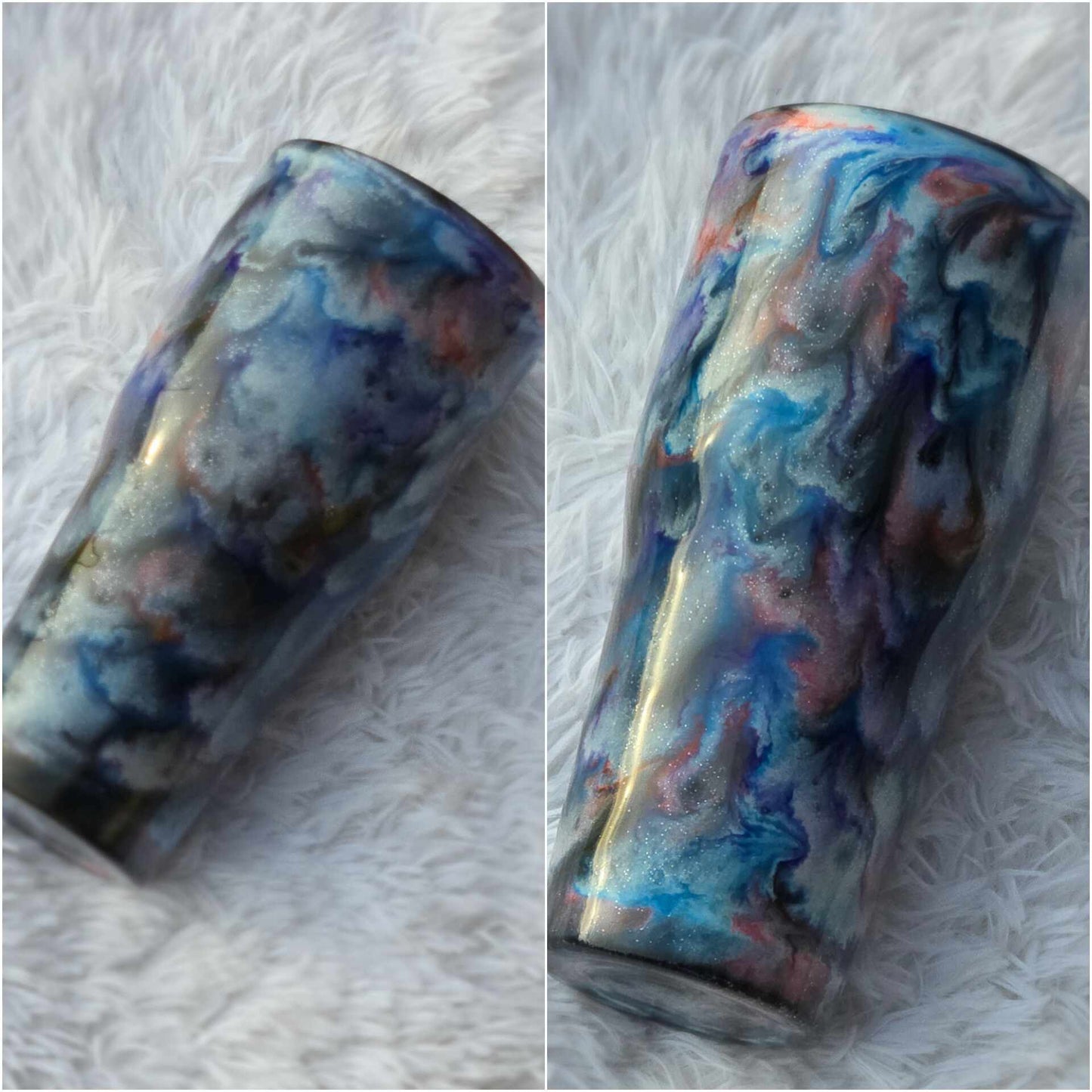 Blue,Pink&White Ink Swirl Curved Tumbler