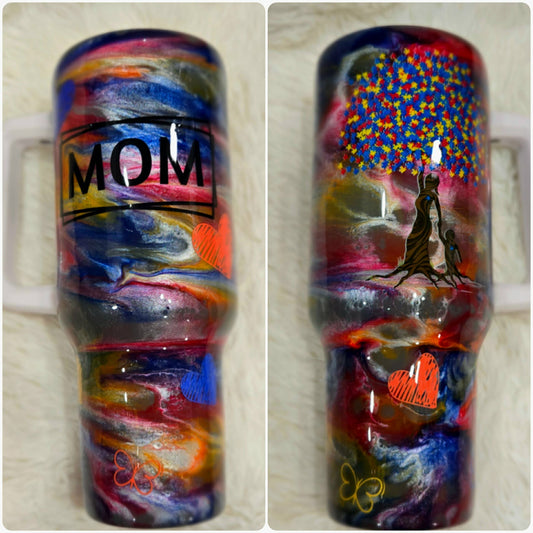 Mom With Puzzle Tree Handled Tumbler